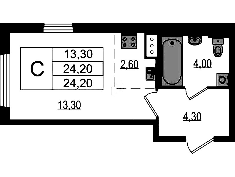 Квартира студия 24.2 м², 1/9 эт., ЖК «Курортный квартал»